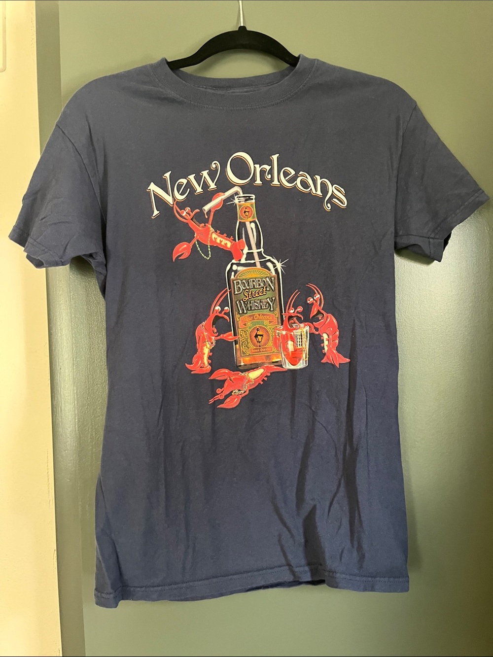 New Orleans Bourbon Street Whiskey Graphic Tee - Navy Blue